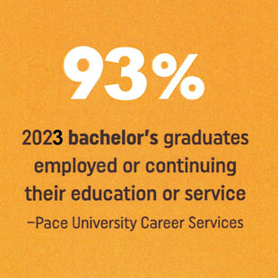 93%
of Lubin's class of 2023 bachelor's graduates are employed or continuing their education or service - Source: Pace University Career Services