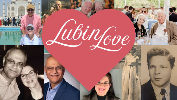 Lubin's Got That Lovin' Feelin' - a collage of various romantic couples from Lubin and Seidenberg Schools, with a heart with words 'Lubin Love' in center of heart